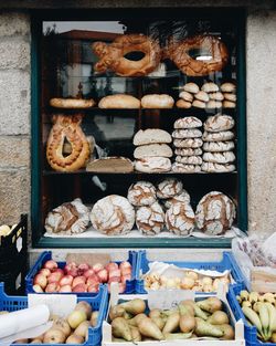 Food on market stall for sale