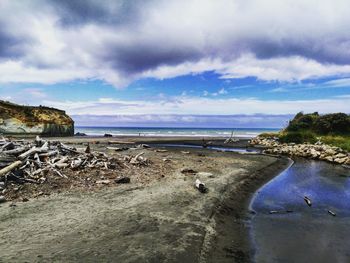 Scenic view of beach against sky