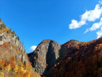 Scenic view of mountains against blue sky