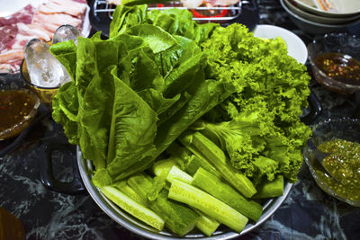 High angle view of vegetables in bowl on table