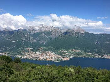 Scenic view of mountain and lake landscape against sky