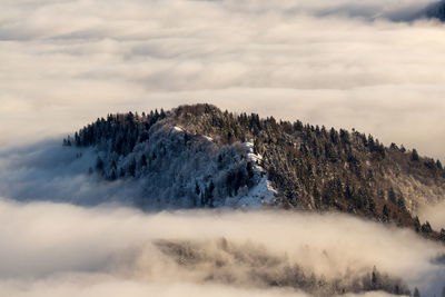 Scenic view of snow covered mountain against sky