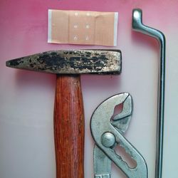 Directly above shot of work tools on table