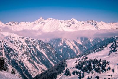 Scenic view of snowcapped mountains against sky