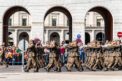 Spanish army marching during spanish national day army parade