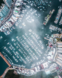 High angle view of text on road in city