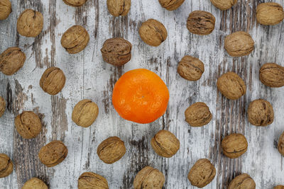 Directly above shot of orange fruits on table