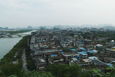 High angle view of townscape against sky