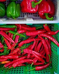 Red chili peppers for sale in market