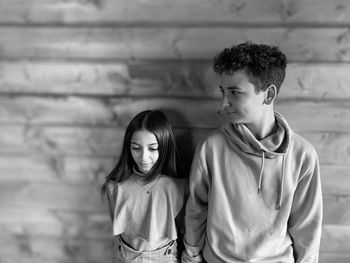 Portrait of brother and sister - bw