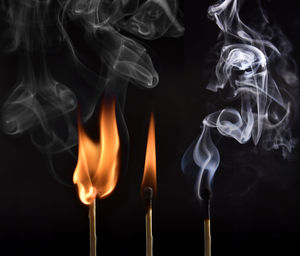 Close-up of burning candle against black background