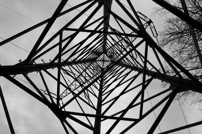 Low angle view of electricity pylon against sky