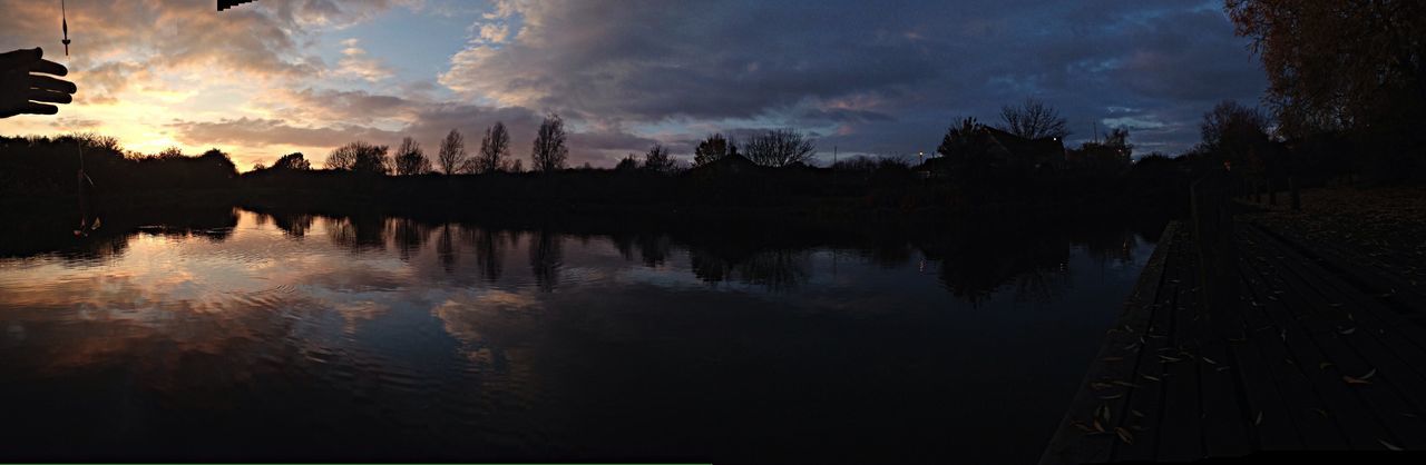 sky, water, cloud - sky, reflection, sunset, built structure, architecture, building exterior, dusk, cloud, river, silhouette, cloudy, waterfront, transportation, nature, outdoors, panoramic, city, canal