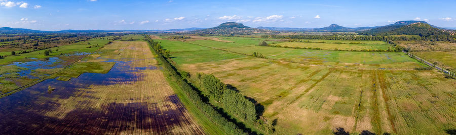 Aerial agricultural picture with volcanoes from hungary, near the lake balaton