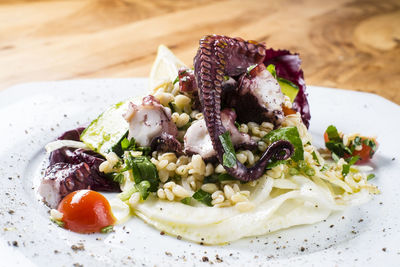 Close-up of salad served in plate