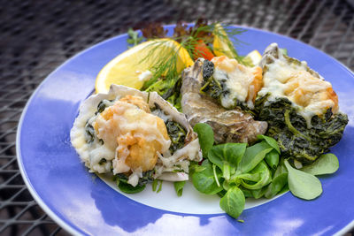 High angle view of meal served in plate