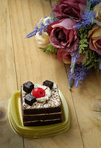 High angle view of cake on table