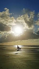 Silhouette man on beach against sky