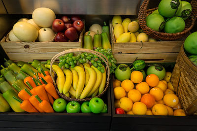 High angle view of fruits for sale in market