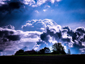 Silhouette trees on field against sky