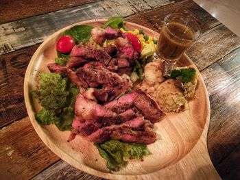 High angle view of meal served on table