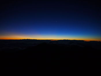 Scenic view of silhouette landscape against clear sky at sunset