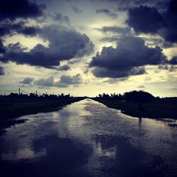 Scenic view of river against sky at sunset