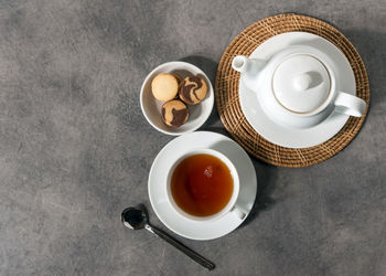 High angle view of breakfast on table