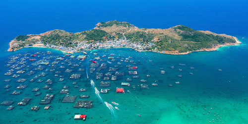 High angle view of boats in sea