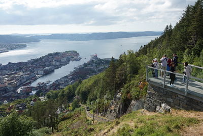 High angle view of trees and plants against sky