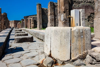 Antique water fountain on the streets of the ancient city of pompeii