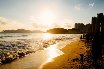 Scenic view of beach during sunset