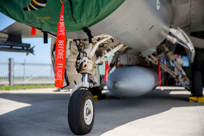 Close-up of airplane on runway