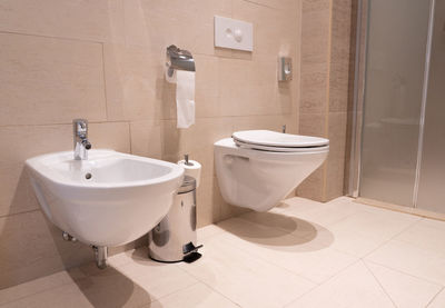 High angle view of sink in bathroom