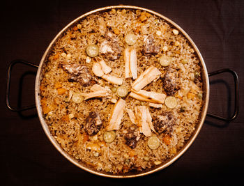 Directly above shot of breakfast served in bowl