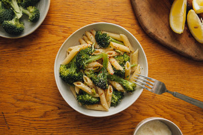 High angle view of food in bowl on table