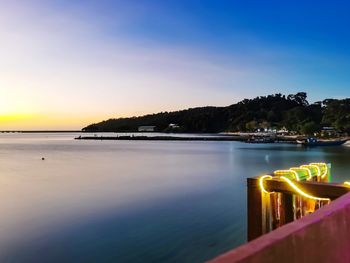 Scenic view of sea against sky at sunset