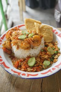 High angle view of meal served in plate