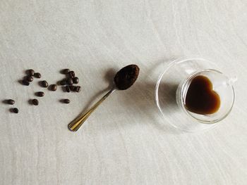 High angle view of coffee beans on table