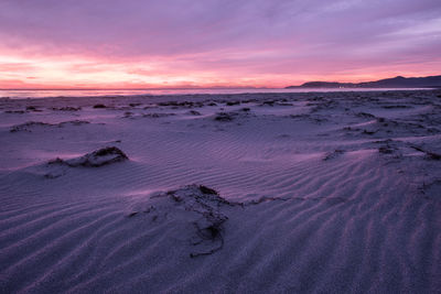 Scenic view of beach against sky during sunset