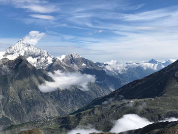 Scenic view of snowcapped mountains against sky