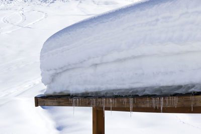 Snow covered built structure against sky