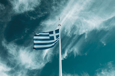 Low angle view of flag against sky