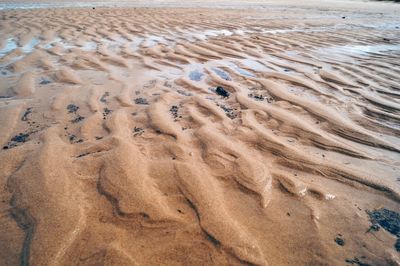 High angle view of wet sand on beach