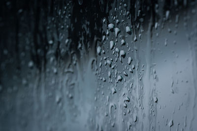 Full frame shot of raindrops on glass window