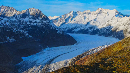 Scenic view of snowcapped mountains against sky