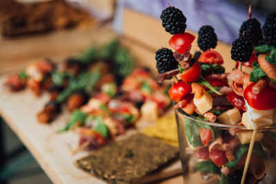 Close-up of fruits served on table