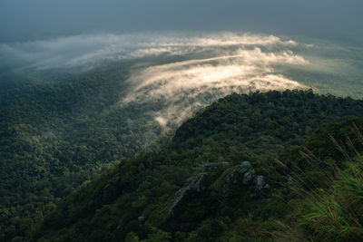 High angle view of land against sky