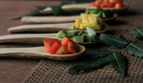 Close-up of chopped fruits on cutting board