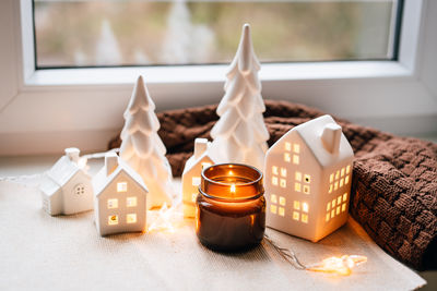 Close-up of christmas decorations on table